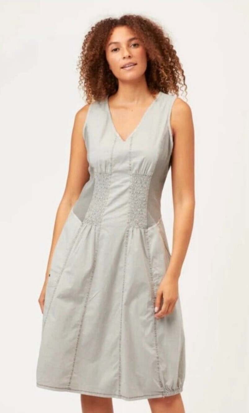 XCVI Wearables Women's XS Gray Gibbon Tank Dress V-Neck Midi Dress Bubble Hem